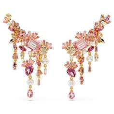 With their beautiful cascading design, these dramatic clip earrings are inspired by Japan’s national cherry blossom flower. Each gold-tone plated piece is crafted with a mix of fancy cut crystals and Swarovski Zirconia in vibrant shades of pink and champagne. For maximum glamour, the articulated style ensures each stone reflects the light throughout the day. Wear these earrings alone to embrace nature-infused beauty, or pair with a matching piece from our exquisite Gema Sakura jewelry family. Sakura Jewelry, Pink And Gold Jewelry, Chandelier Flower, Chandelier Jewelry, Concept Jewelry, Cherry Blossom Jewelry, Pink And Champagne, Glamour Jewelry, Cherry Blossom Flower