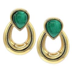 Gem Boutique Final Cut Electroform Malachite Stud Earrings Malachite Stud Earrings, Modern Teardrop Gemstone Earrings, Modern Green Earrings For May Birthstone, Modern Green May Birthstone Earrings, Green Modern Teardrop Jewelry, Modern Earrings With May Birthstone Gemstone, Modern Oval Clip-on Jewelry, Modern Gold Earrings For May Birthstone, Modern Green Earrings With Polished Finish