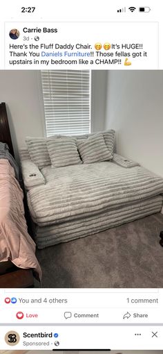 the bed is made up and ready for someone to use it in their home or office