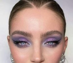 90s Purple Makeup, Purple Metallic Eyeshadow, Megara Makeup Hercules, Aquarius Eye Makeup, Blue Eyes Purple Eyeshadow, Purple Siren Eyes Makeup, Purple Glam Eye Makeup, Purple Stage Makeup, Purple Siren Eyes