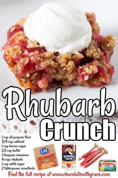 the advertisement for rhubarb crunch is shown