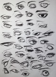 an image of many different eyes drawn in black ink on white paper with the words, eye