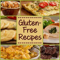 a collage of gluten - free recipes including chicken, bread and vegetables