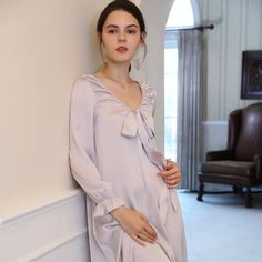 size bust Length sleeve shoulderS 88 112 58 34M 92 113 59 35 L 96 114 60 36XL 100 115 61 37CM Purple Long Sleeve Nightgown For Sleep, Purple V-neck Nightgown For Loungewear, Purple V-neck Sleepwear, Purple V-neck Nightgown For Sleep, Summer Prom Dress, Nightgown Long, Vintage Trousers, Denim Pants Women, Nightgowns For Women