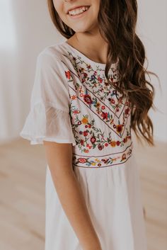 Prepare to fall madly in love with the Mini DeMille Embroidery Dress! With its elegant embroidery, this dress stands out from the rest. Featuring a loose, flowy fit and a zipper back closure, it is perfect for any occasion. Pair with sandals or sneakers, a cute headband, and your little one is ready for any venture! Fully lined *FINAL SALE* Elegant Embroidery, Cute Headbands, Skirt Jumpsuit, Madly In Love, Resort Collection, Plus Size Shopping, Blankets For Sale, Virtual Closet, Embroidery Dress