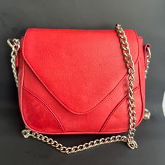 Danier Red Leather Bag, Leather Crossbody Bag, Red Leather Handbag,  8" width, 7" height.  In good vintage condition. Red Crossbody Satchel With Mobile Phone Bag, Red Leather Saddle Bag For Formal Occasions, Red Leather Saddle Bag For Formal Events, Vintage Red Bags For Daily Use, Retro Evening Crossbody Shoulder Bag, Red Crossbody Shoulder Bag For Travel, Vintage Red Shoulder Bag For Travel, Red Formal Clutch Flap Bag, Red Rectangular Evening Bag With Chain Strap