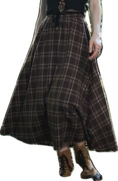 Casual Brown Maxi Skirt For Fall, Brown Cotton Skirt For Fall, Skirt School, Tartan Skirt, Women Skirts, Drawstring Waist, Tartan, Womens Skirt, Collage