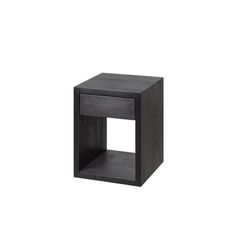 an end table with one drawer on the top and two shelves below it, against a white background