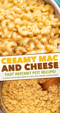 creamy mac and cheese in a bowl with a wooden spoon