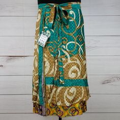 Nwt Darn Good Yarn Brand Recycled Sari Silk Wrap Skirt. Reclaimed Material From Used Saris. Tea Length (Approx. 34 In. Long). Dgy Size Goddess (Us Size 14-32). Reclaimed Material Means Flaws (Stains, Holes, Ink Errors, Thread Pulls, Etc.) Are Common And Expected! I List What I See, But May Miss Some. Tiny Hole On Waistband, Multiple Thread Pulls On Overskirt. Area Of Few Small Holes, Pilling Throughout, Multiple Thread Pulls/Separations Throughout Well-Loved Underskirt. Yellow Long Wrap Skirt, Fitted Yellow Wrap Skirt For Spring, Bohemian Yellow Skirted Bottoms, Yellow Relaxed Bohemian Skirt, Summer Yellow Long Wrap Skirt, Linen Wrap Skirt, Yarn Brand, Silk Wrap Skirt, Sheer Maxi Skirt