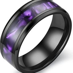 men's black ceramic ring with purple inlay