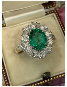 Green Diamond Ring, Green Diamond Rings, Beautiful S, Green Pool, Emerald And Diamond Ring, Colored Engagement Rings, Clean Green, Diamond Halo Ring