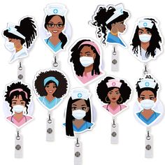 PRICES MAY VARY. What You Will Get - 10pcs nurse badge holders are contained in the package, with delicate and watercolor designs that look more exquisite, sufficient quantities that are enough to meet your needs. Unique Design - Designed with assorted black nurse image, with fashionable hairstyle, great accessories for nurses. Durable Material - Our badge holders are made of acrylic material, sturdy and durable, with a retractable badge reel and it has a alligator clips at the back, you can cli Affordable Nurse Gifts, Future Nurse Cricut, Hospital Office, Nursing Badge Reel, Cloth Backpack, New Nurse Gift, Black Nurse, Nurse Inspiration, Respiratory Therapy