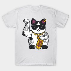 Lucky Money Cat, but buff! -- Choose from our vast selection of Crewneck and V-Neck T-Shirts to match with your favorite design to make the perfect graphic T-Shirt. Pick your favorite: Classic, Boxy, Tri-Blend, V-Neck, or Premium. Customize your color! For men and women. White Graphic Tee With Cat Print, Cat Print Crew Neck T-shirt For Streetwear, Graphic Tee With Cat Print For Streetwear, Trendy White T-shirt With Cat Print, Money Cat, Lucky Money, Cat Merchandise, Maneki Neko, Cat T Shirt