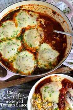 an image of baked chicken parmesan in tomato sauce