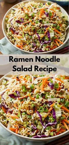 "Love salad recipes? Try our Ramen Noodle Salad Recipe! A delicious noodle salad that's easy to make and perfect for dinner. Enjoy this unique salad idea. Asian Salad Ramen, Crunchy Ramen Noodle Salad, Salad Asian, Ramen Salad, Ramen Noodle Salad, Small Town Woman, Noodle Salad Recipes, Ramen Noodle Recipes, Asian Salad