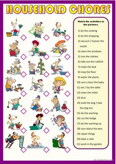 Household Chores: English ESL worksheets pdf & doc Chores Worksheet, Worksheet For Kindergarten, Free Time Activities, Doing Chores, Learning English For Kids, English Activities, Matching Activity, Vocabulary Worksheets, Household Chores