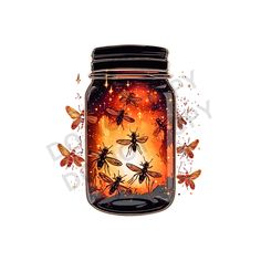 a jar filled with lots of bees flying around