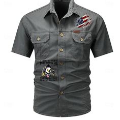 Flag American US Flag Letter Printed western style Fashion Casual Men's Work Shirt Cargo Shirt Sports Outdoor Camping & Hiking Going out Summer Fold-over Collar Short Sleeve Black, Army Green, Khaki 2024 - $28.99 Tactical Fashion, Mens Work Shirts, Tuxedo Shirt Men, Man Design, Mens Printed Shirts, Mens Outdoor Jackets, Eagle American, Flag American, Denim Shirt Men