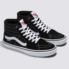 Vans Men’s Black/White Skate Sk8-Hi Hightop Sneakers - Size: Mens 10 - Color: Black And White - Classic High Top Sneakers - Signature Vans Sidestripe Detailing - Rounded Toe - Lace-Up Closure - Reinforced Toe Caps - Durable Suede And Canvas Uppers - Rubber Waffle Outsoles - Comes With Extra White Laces (That Match The Stock Photos) - Condition: Nwot These Are Currently Laced Up With The Black Laces, But It Also Comes With The White Ones Too (You’ll Get Both). Color May Vary Slightly Depending On Estilo Vans, Vans Sk8 Hi Black, Black And White Vans, Vans Skate, Vans Black And White, White High Tops, Black And White Shoes, Vans Style