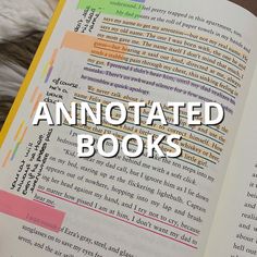 an open book with the words annotated books written in white and orange on it