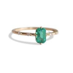 Aurora | 14K Emerald Cut Emerald & Diamond Accented Ring – Emi Conner Jewelry Accented Ring, Aurora Ring, Diamond Accent Ring, Sparkling Diamond, Delicate Design, Outfit Making, Ring Sizer, Elegant Ring, Green Emerald