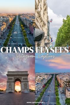 the champs elysees in paris, france is shown with an image of the eiffel tower