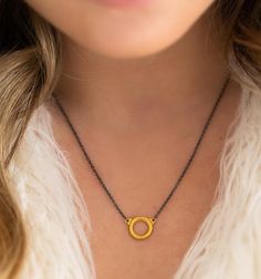 Looking for a stylish little necklace that's fun to wear everyday? Indulge in our roundabout necklace for a daily dose of boho chic! Adjustable 16 - 18" chain 24K yellow gold and sterling silver Circle Shaped Yellow Gold Necklace With Adjustable Chain, Brass Cable Chain Necklace With Round Pendant, Brass Round Pendant Necklace With Cable Chain, Everyday Circular Cable Chain Necklace, Circle Cable Chain Necklaces For Gifts, Gold Necklaces With Delicate Open Circle Chain, Everyday Yellow Gold Circle Charm Necklace, Everyday Circular Yellow Gold Necklace, Everyday Yellow Gold Circular Necklace