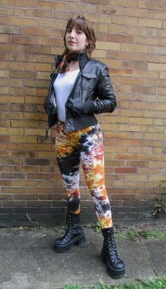 "Earthy Tie-Dye Leggings, Boho Hippie Tie Dye, Fall, Harvest Colors, Plus Size Tie Dye We do love all the warm colors of the harvest; the beautiful browns, oranges, greens, and reds! This new color combination is called FALL -orange-rust-brown-khaki My model is 5'5\", 28\"-38\", wearing a small (the small fits up to her size) Fabric: 92% Cotton 8% spandex - feels great and has a really good stretch! Machine wash & Dry Pre-Shrunk; All garments have been washed & dried in the coloring proc Fitted Multicolor Leggings For Fall, Fall Multicolor Fitted Leggings, Multicolor Fitted Casual Leggings, Fitted Multicolor Casual Leggings, Orange Fitted Casual Leggings, Casual Fitted Multicolor Leggings, Multicolor Fitted Leggings For Festival, Tie Dye Outfit, Punk Clothes