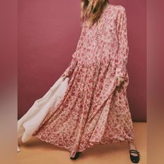 New Without Tags: Free People Pink Floral Sheer Dress- Size Xl Light And Airy Maxi Dress From Free People. Oversized Fit With A Drop Waist. Can Be Dressed Up Or Down. Light Pink With A Darker Pink Floral Pattern. Cute Buttons Down The Front That Can Be Worn Open Or Closed. Bohemian Maxi Dress With Floral Print In Relaxed Fit, Pink Floral Print Dress With Relaxed Fit, Bohemian Floral Print Relaxed Fit Dress, Bohemian Floral Print Relaxed Dress, Bohemian Relaxed Fit Floral Print Dress, Flowy Boho Dress For Daywear, Loose Spring Vacation Dresses, Flowy Long Sleeve Maxi Dress In Viscose, Flowy Viscose Maxi Dress With Long Sleeves