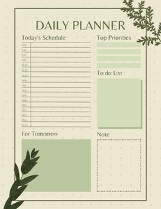 a daily planner with green leaves on it