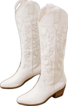 White Snip Toe Knee-high Boots For Spring, White Pointed Toe Mid-calf Boots For Spring, Casual White Knee-high Boots With Round Toe, White Wide Calf Snip Toe Knee-high Boots, White Leather Mid-calf Boots For Spring, White Mid-calf Boots With Medium Width For Spring, Casual Cream Snip Toe Boots, Casual White Knee-high Boots For Spring, Fitted White Mid-calf Boots For Summer