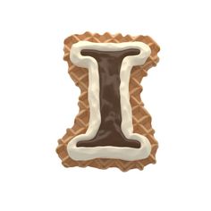 a cookie shaped like the letter i with chocolate icing on it's edges