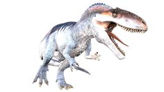 an image of a dinosaur that is in the air with its mouth open and it's teeth out