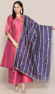 Navy blue Silk Dupatta with Gotta Patti Work Dupatta Styling, Blue Contrast Color, Gotta Patti Work, Blue Dupatta, Gotta Patti, Kurta Designs Women, Designer Outfits, Indian Designer Outfits, Silk Dupatta