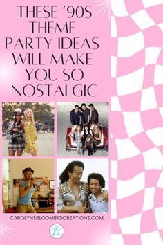 an advertisement for party ideas with pictures of people in pink and white stripes on it