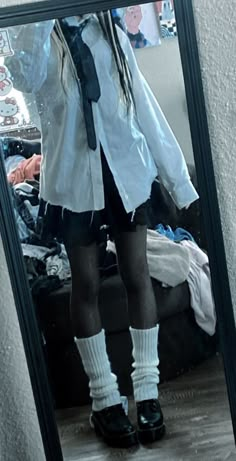 White Shirt Black Skirt, Uni Outfit Ideas, White Leg Warmers, Leg Warmers Outfit, School Collage, Uni Outfit, Amman Jordan, Korean Culture, Anime Japanese