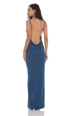 Draped Back Maxi Dress in Navy | LUCY IN THE SKY Prom Dresses Dusty Blue, Blue Wedding Guest Dress, Blue Wedding Guest Dresses, Navy Formal Dress, Navy Blue Maxi Dress, Royal Blue Prom Dresses, Prom Dress Inspiration, Backless Prom Dresses, Dress Dusty