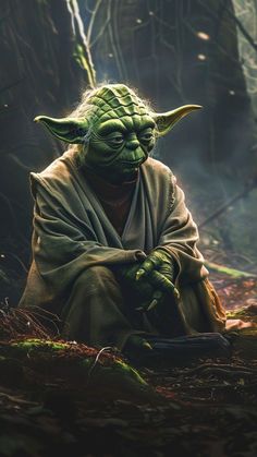 yoda sitting in the woods with his hands folded