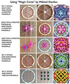 the instructions for how to make an ornament in different colors and designs, including circles