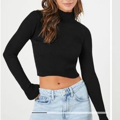 Nice Light Layer, Slim Fit, Size S, Nwot Forever 21 Black Crew Neck T-shirt, Forever 21 Black Fitted Blouse, Knit Crop Top, Mock Neck Sweater, Mock Neck, Forever 21, Knitted Sweaters, Long Sleeve Tees, Slim Fit