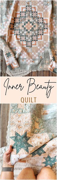 an old quilt with stars on it and the words, inner beauty quilt written below