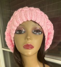 Pink Hat / Crochet Hat / Women's Hat / Women's Crochet Hat / Big Hat - Etsy Bosnia and Herzegovina Slouchy Hats, Crochet Slouchy Hat, Crochet Winter Hats, Crochet Hat For Women, Grey Hat, Big Hat, Crochet Winter, Winter Hats Beanie, Hat Crochet