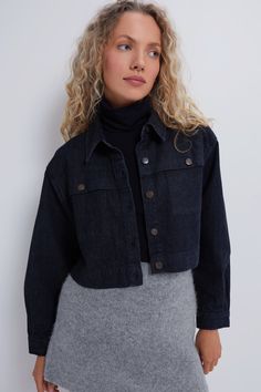 Black Denim Dean Jacket Black Denim Crop Jacket, White Lie Shirts, Cropped Denim Jacket, Family Christmas Shirts, Black Denim Jacket, Cropped Denim, Fall Shirts, Fall Outfits Women, Crop Jacket