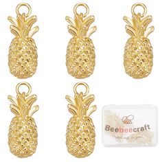 PRICES MAY VARY. [18K GOLD PLATED CHARMS]: Real 18k gold plated brass, shiny yellow gold color, not easy to rust or fade, great for long term wearing. [1 BOX 10PCS CHARMS]: The kit includes 10pcs gold pineapple charms, these findings come with a plastic box for easily using and storing: 2.67x2.04x0.43inch(6.8x5.2x1.1cm). [SIZE]: About 24mm long, 9mm in diameter, hole: 3.5mm, ring: 5.1x0.8mm, 3.5mm inner diameter. [WIDE USAGE]: Suitable for diy jewelry making such as necklace, bracelets, key chai Pineapple Gifts, Pineapple Necklace, Hawaii Style, Ear Earrings, Jewelry Making Necklace, Jewellery Making Materials, Jewelry Making Charms, Brass Charms, How To Make Necklaces