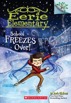 the book cover for school freeze's over with an image of a boy on skis