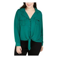 INC International Concepts is classic, versatile fashion for men and women. Affordable quality professional and casual wardrobe wear. Manufacturer: INC Size Origin: US Style Type: Blouse Collection: INC Closure: Material: 100% Polyester Fabric Type: Polyester Sku: BH5880609 Size: 1X.  Color: Green.  Gender: female.  Age Group: adult. Tie Button Up Shirt, Tokyo Street Fashion, Hipster Grunge, Pocket Blouse, Utility Shirt, Sheer Shorts, Front Tie Shirt, Fashion For Men