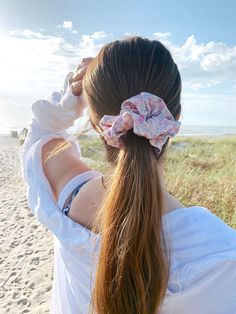 looking for silk scrunchies for summer hairstyles? Check out our soft cute aesthetic scrunchies like this floral pink scrunchie. Printed Silk