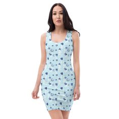 Make a statement and look fabulous in this all-over printed, fitted dress.  * 82% polyester, 18% spandex * Fabric weight: 6.78 oz/yd² (230 g/m weight may vary by 5% * Made with smooth, comfortable microfiber yarn * Material has a four-way stretch * Blank product components sourced from China This product is made especially for you as soon as you place an order, which is why it takes us a bit longer to deliver it to you. Making products on demand instead of in bulk helps reduce overproduction, so thank you for making thoughtful purchasing decisions! Fitted Blue Dress With All Over Print, Fitted Blue Dresses With All Over Print, Summer Blue Dress With All Over Print, Blue Summer Dress With All Over Print, Fitted Blue Floral Print Bodycon Dress, Fitted Blue Bodycon Dress With Floral Print, Blue Fitted Printed Dress, Fitted Blue Printed Dress, Fitted Sleeveless Dress With All Over Print