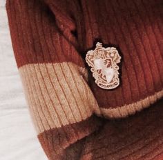 a close up of a person's sweater with a badge on it